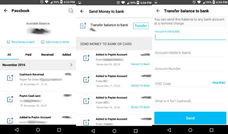 To send money from paytm wallet to bank on desktop computer